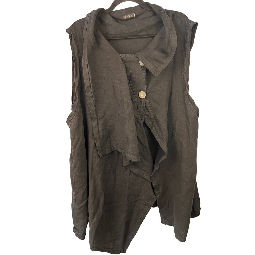 Grizas‎ Black Linen Oversized Sleeveless Tunic Lagenlook Minimalist Natural
